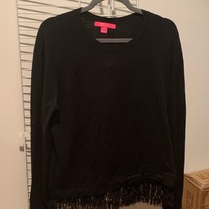 Lilly Pulitzer Black Onyx Marguerite Sweater Fringe LARGE